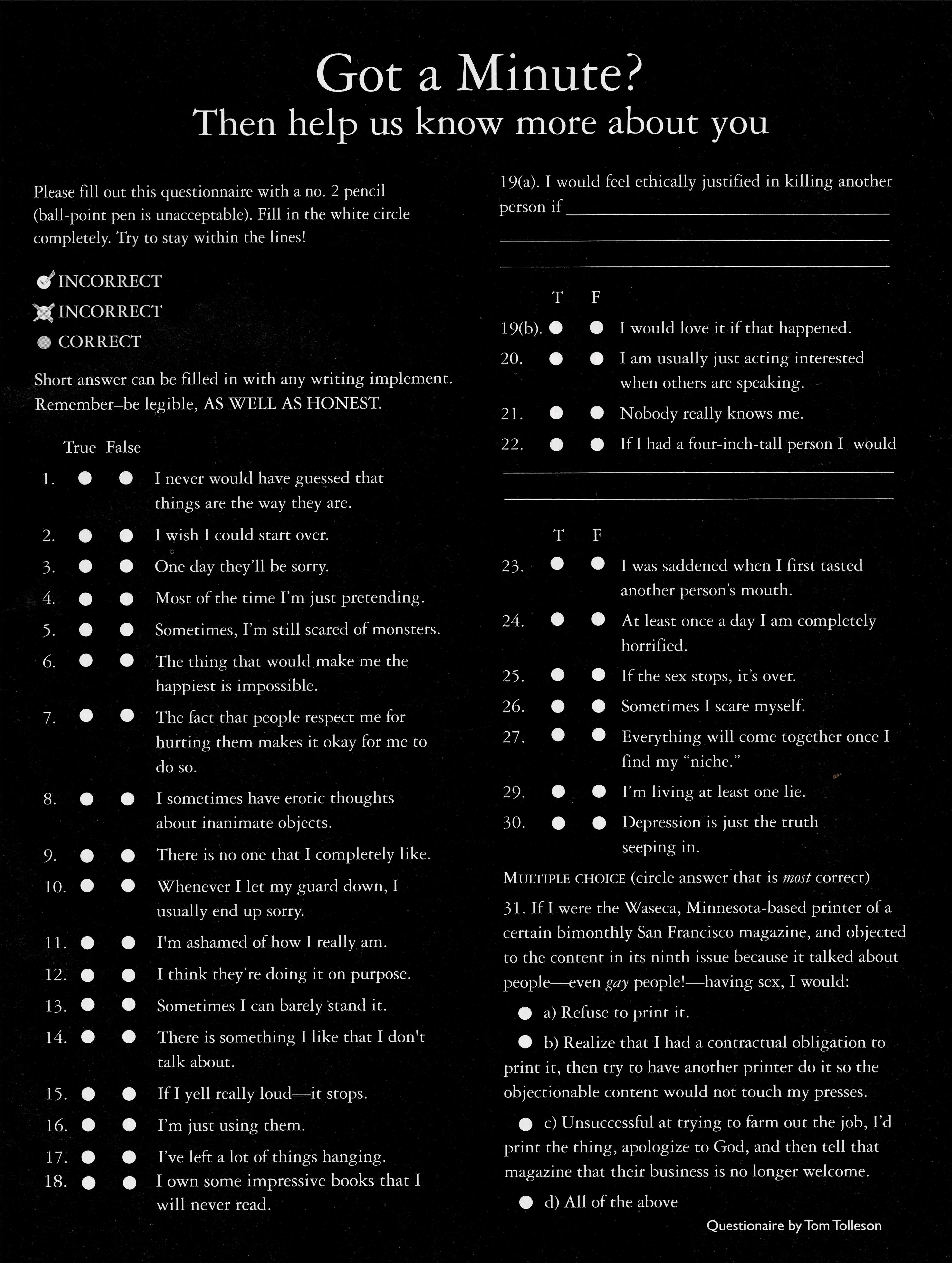 Might Magazine Issue 10 Questionnaire